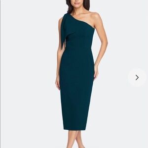 Dress the Population Teal One-Shoulder Midi Dress